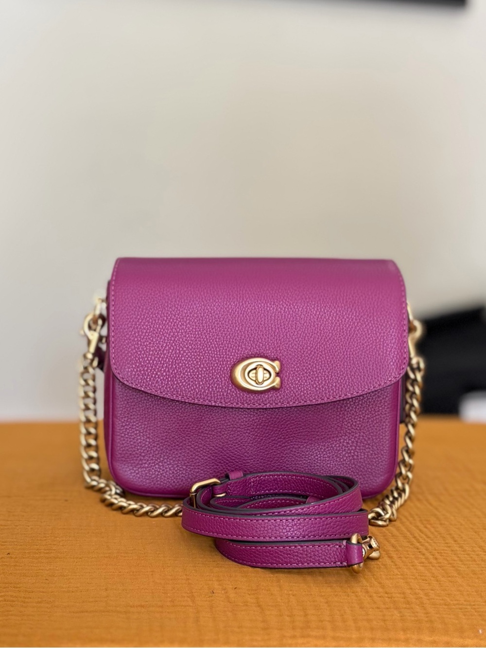 Coach Cassie Crossbody 19 Deep Plum Pebbled Leather Bag